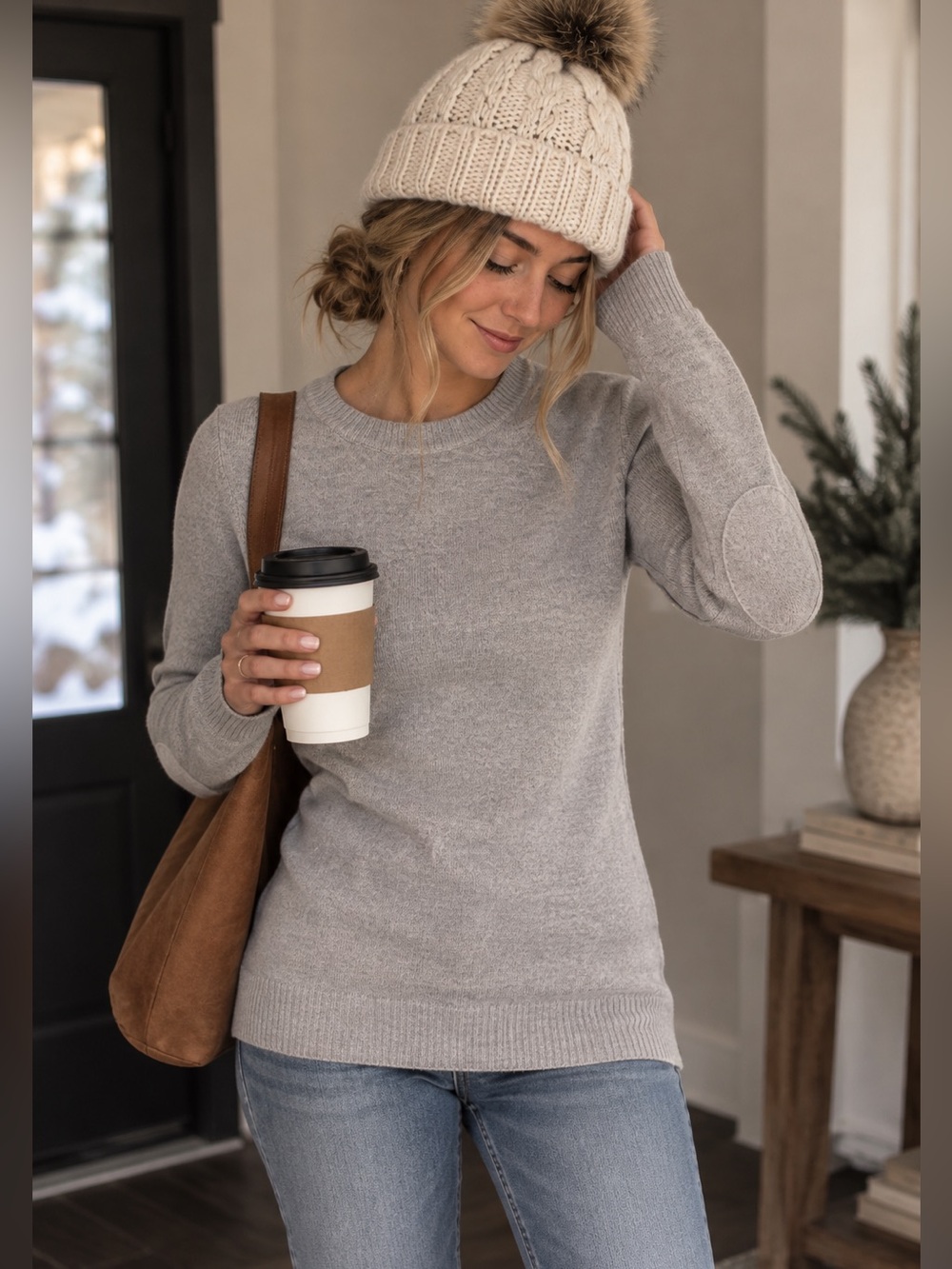 J.Crew Gray Merino Wool Blend Elbow Patch Sweater Small